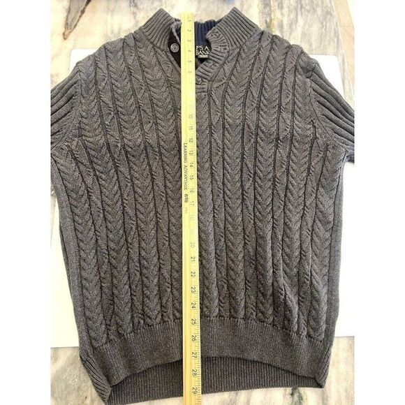 Jos. A. Bank Men's Grey Cable Knit Collared Pullover Sweater Sz L EUC - Picture 6 of 8